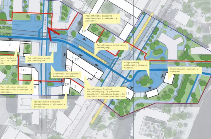 Tysiąclecia route - a projection of the square at Grochowska Street