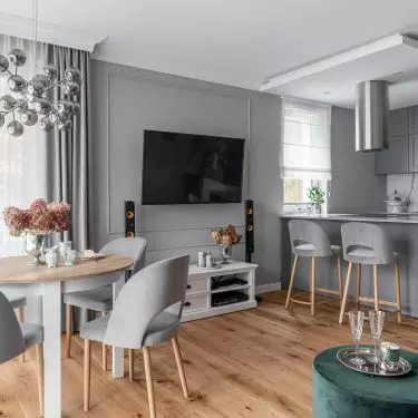 View of the kitchen and guest table