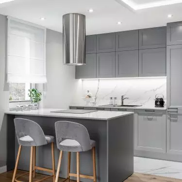 Kitchen bathed in gray