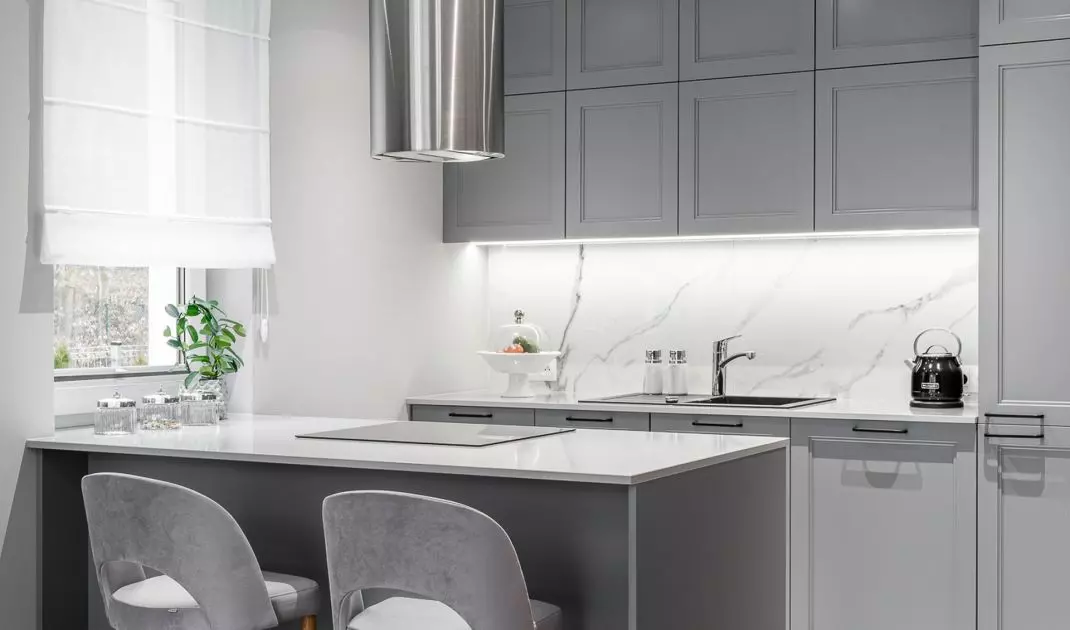 Kitchen bathed in gray