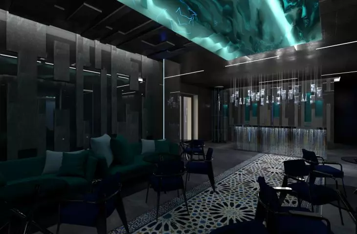 The cafe space is kept in subdued colors