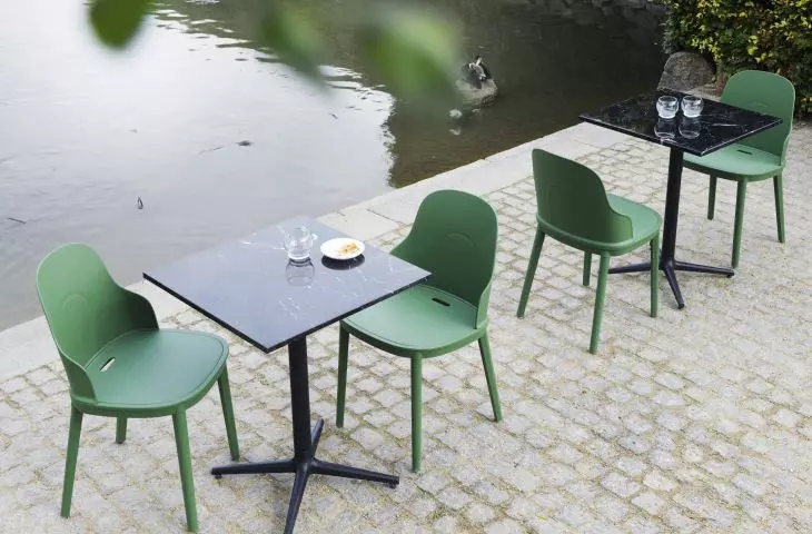 Allez Chair Park Green | Allez Table 4L Marble_Black H75 70x70cm