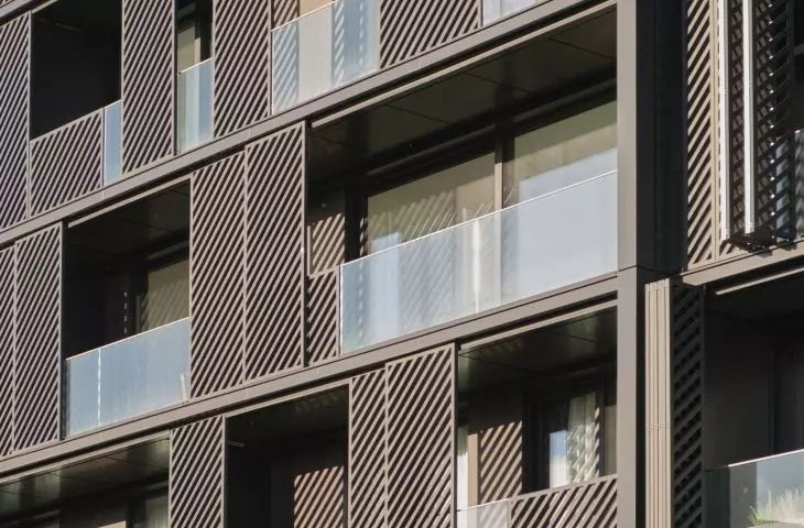 fixed and sliding openwork panels protect interiors from excessive sunlight and overheating