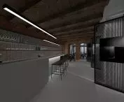The bar is located at the central point of the gallery