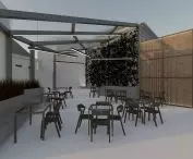 The second garden is a larger space that can be transformed, for example, into a place for exhibitions of large sculptural forms