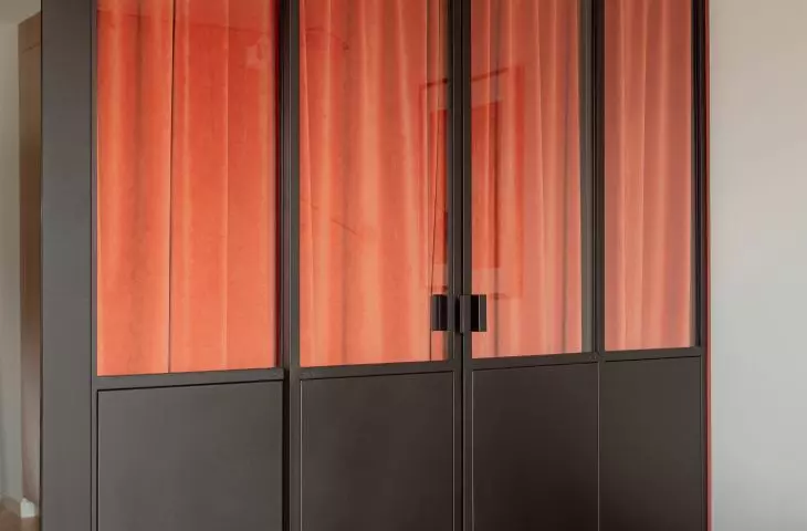 Sliding doors hide the sleeping area