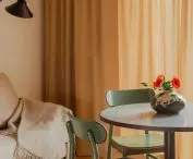 The table has a top made of terrazzo