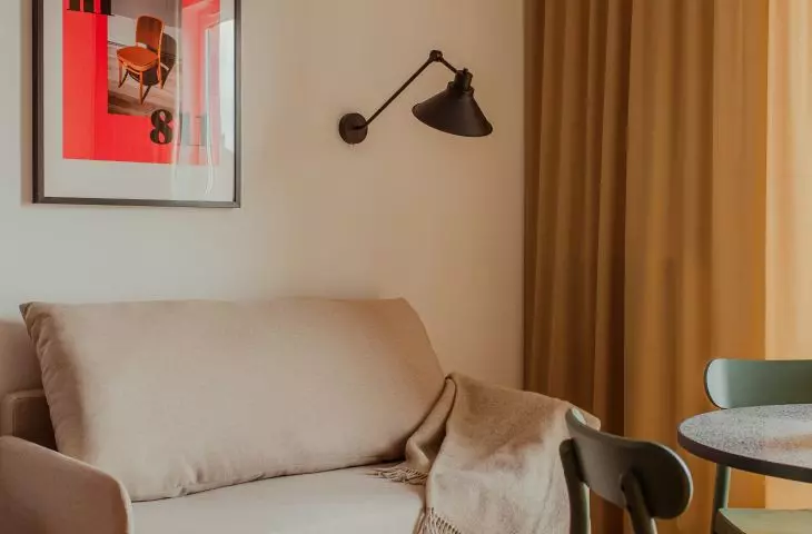 The interior of a Krakow studio apartment, living room