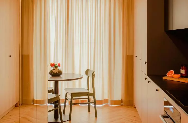 The interior is kept in warm colors