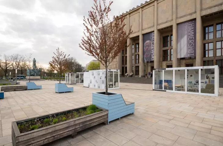 Containers stood in front of the National Museum