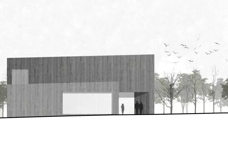 Projekt nowego obiektu muzeum w Treblince, elewacja południowa