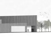 Projekt nowego obiektu muzeum w Treblince, elewacja południowa