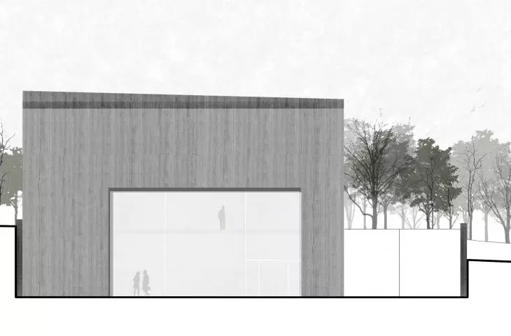 Projekt nowego obiektu muzeum w Treblince, elewacja północna