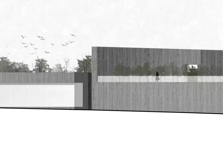 Projekt nowego obiektu muzeum w Treblince, elewacja wschodnia