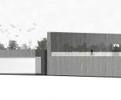 Projekt nowego obiektu muzeum w Treblince, elewacja wschodnia