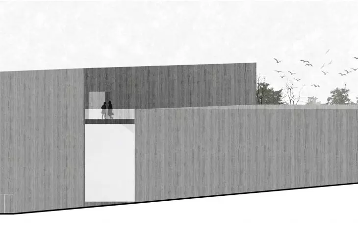 Projekt nowego obiektu muzeum w Treblince, elewacja zachodnia