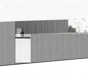 Projekt nowego obiektu muzeum w Treblince, elewacja zachodnia