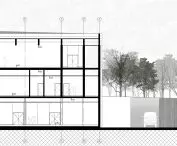Projekt nowego obiektu muzeum w Treblince, przekrój B-B