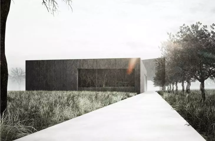 Projekt nowego obiektu muzeum w Treblince, wejście główne