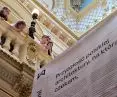 The main hall of the Lentz Villa with the program text of the Westival