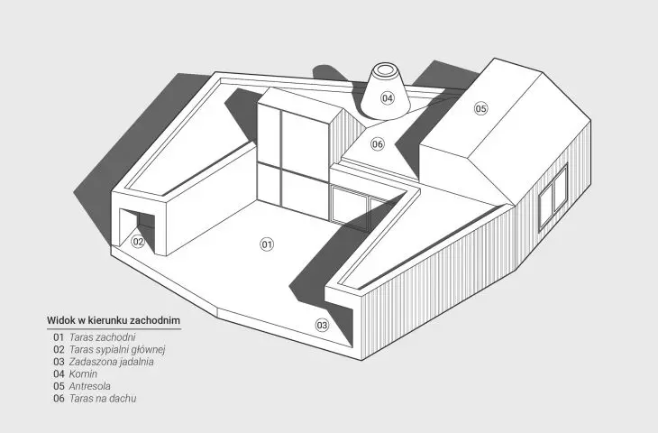 Terrace with lake house - axonometry