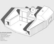 Terrace with lake house - axonometry