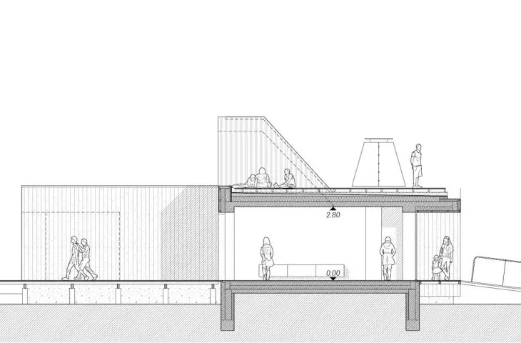 Terrace with lake house - cross section