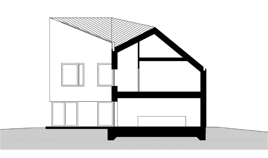 Asymmetrical house - plans, sections and elevations