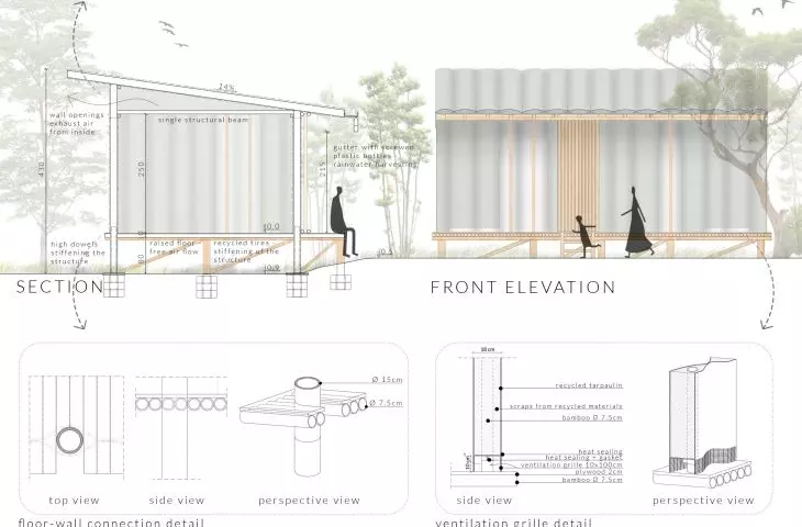 Windbreak project, elevations and cross-section