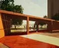 The canopy is designed with corten sheet metal
