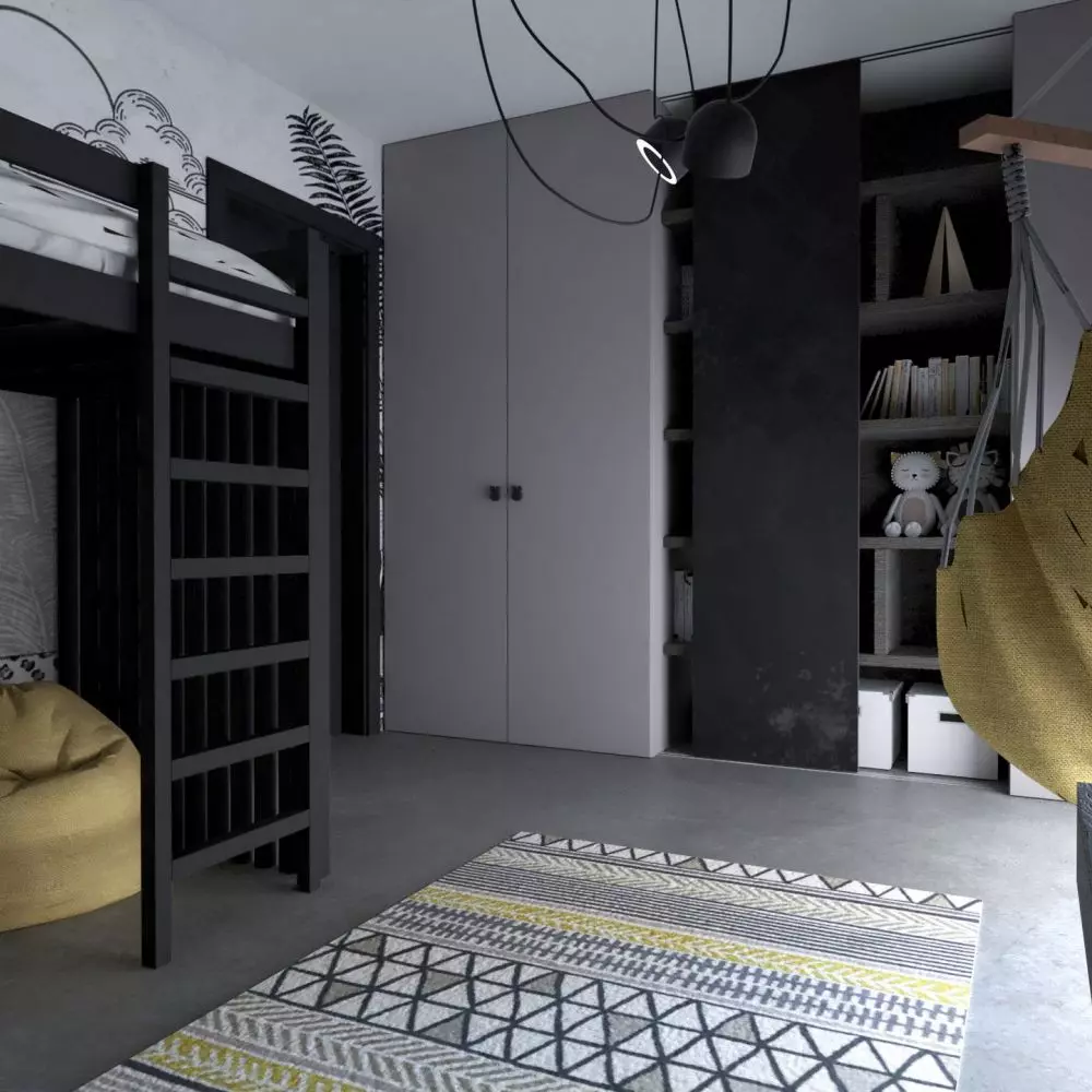 Children's room in shades of gray