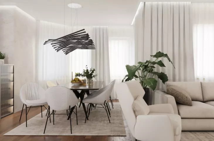 Living room and dining room