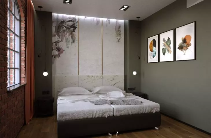 Interior adaptation project of Browar Mieszczański in Wrocław, hotel room
