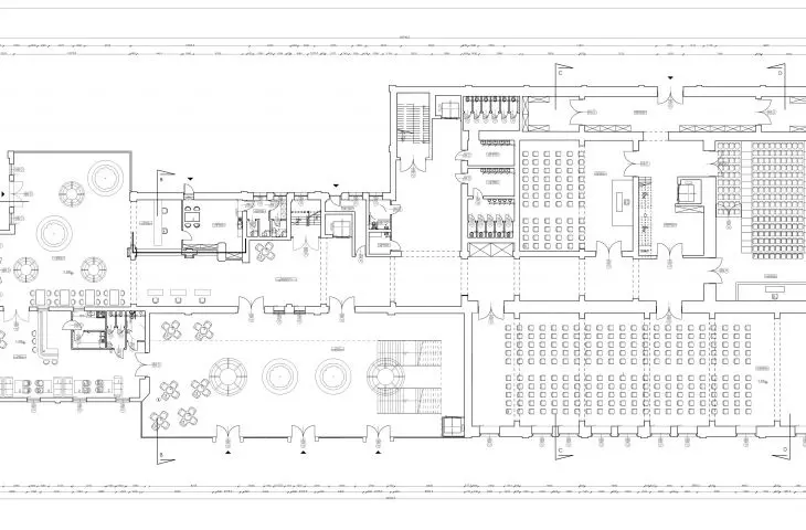 Interior adaptation project of Browar Mieszczański in Wrocław, first floor plan