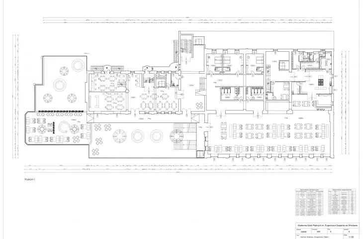 Interior adaptation project of Browar Mieszczański in Wrocław, 1st floor plan