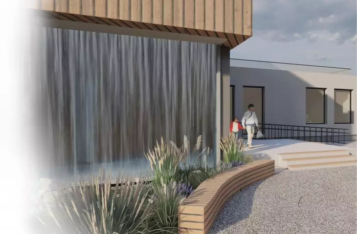 I Nagroda w konkursie na projekt Domu Sportowca, fragment elewacji
