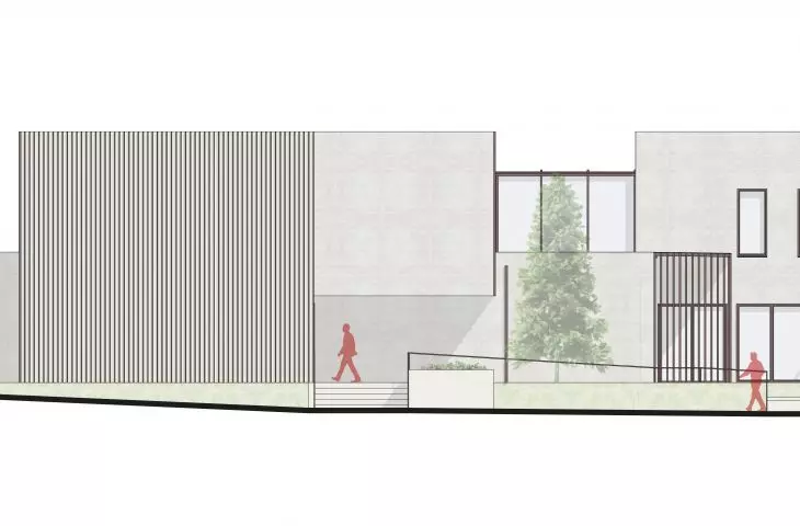Wyróżnienie honorowe w konkursie na projekt Domu Sportowca, elewacja wschodnia