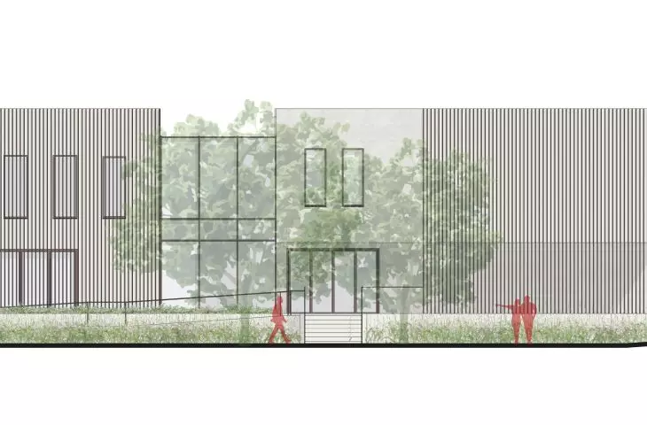 Wyróżnienie honorowe w konkursie na projekt Domu Sportowca, elewacja zachodnia