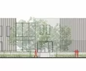 Wyróżnienie honorowe w konkursie na projekt Domu Sportowca, elewacja zachodnia
