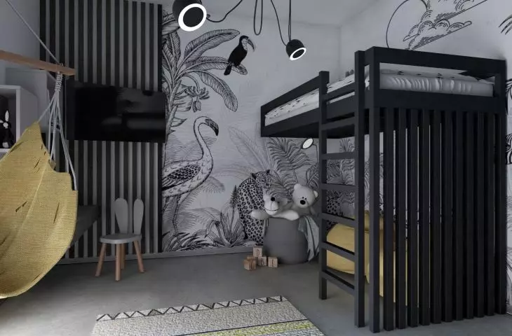 Children's room in shades of gray