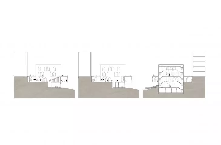 Cross sections of the building in Craco