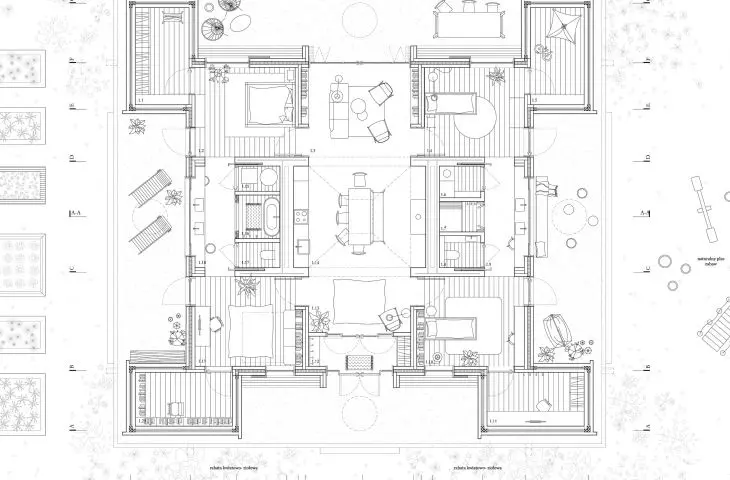 Projekt modelowego domu wiejskiego, rzut