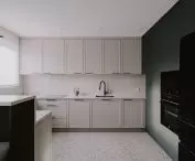 The kitchen is designed on the principle of color contrasts