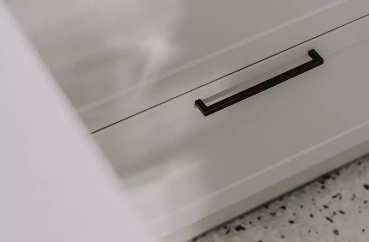 Cabinet detail and terrazzo imitation floor