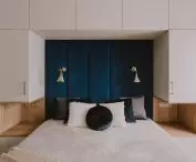 The bedroom is located on the first floor