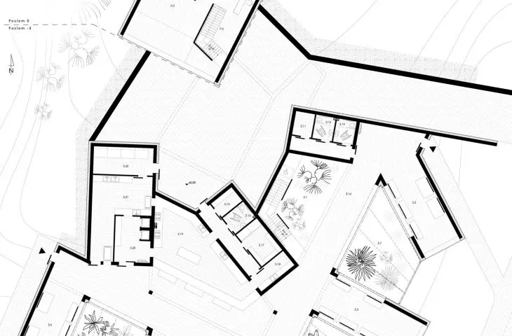 Projekt Tajemniczy Ogród, rzut poziomu 0 i -3.