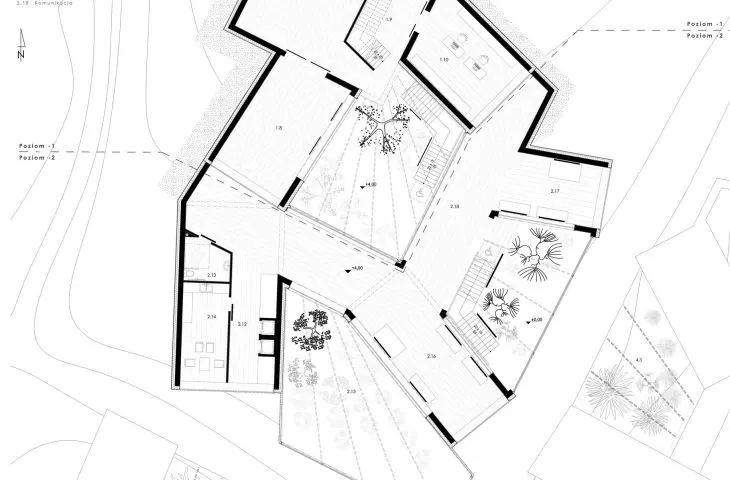 Secret Garden project, plan of levels -1 and -2.