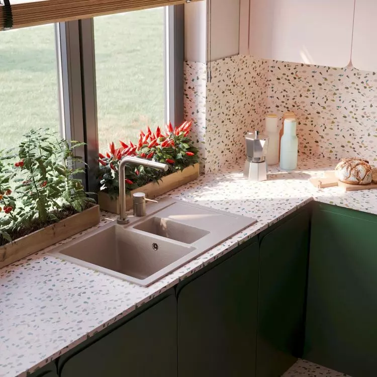 Kitchen countertop using terrazzo