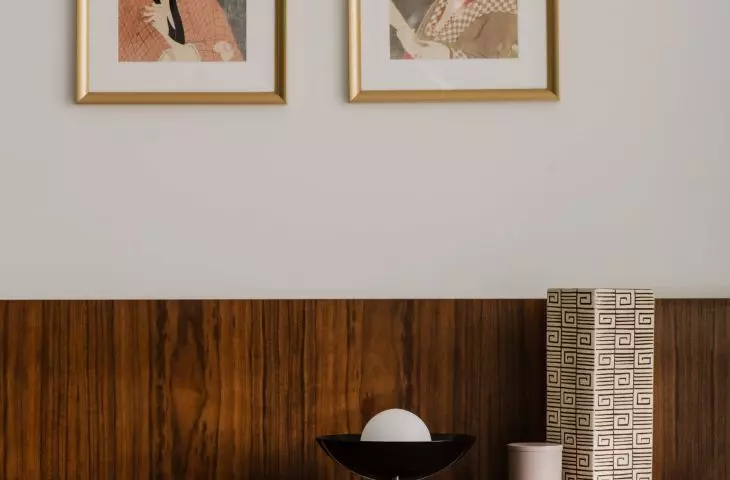 in the living room, a dresser with a fabric structure also catches the eye