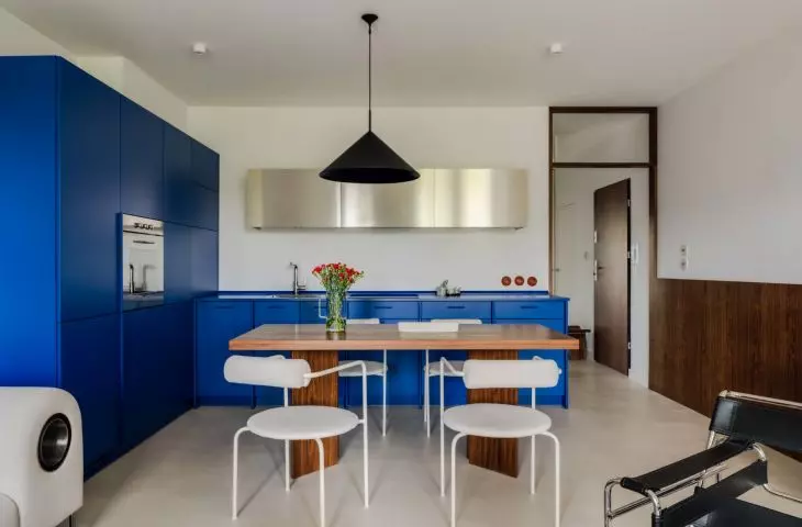 cornflower-colored kitchen